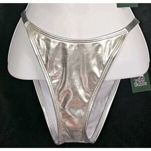NWT Wild Fable Women's Bikini Bottom XS Silver Foil Extra High Leg Cheeky Future